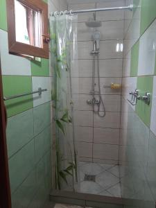 a shower with a glass door in a bathroom at Casa Stana de Vale in Sovata