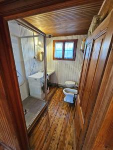 un piccolo bagno con un water e un lavandino di Nest in Crest a Champoluc