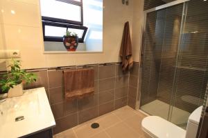 a bathroom with a shower and a sink and a toilet at Casa en Fontecova in Cuntis +6 photos