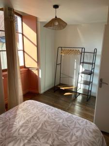 a bedroom with a bed and twoadders in a room at Appartement centre historique in Navarrenx