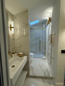 a bathroom with a shower and a sink and a toilet at Cloè Boutique Apartment in Termoli +37 photos