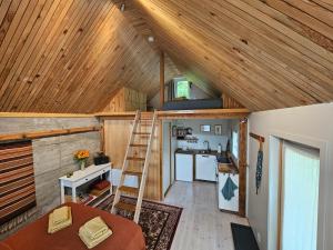 a room with a ladder in a tiny house at Sigurd's Tiny House in Vossevangen