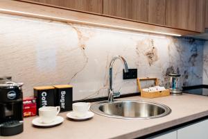 コラシンにあるZafiro M&S Lux Apartmentの- キッチンカウンター(シンク、2カップ付)