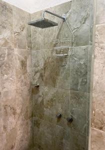 a shower with a glass door in a bathroom at Casa para siete personas en Lo De Marcos, Nayarit in Lo de Marcos