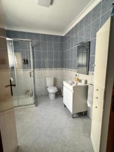 a bathroom with a toilet and a shower and a sink at Azores Treasure in Angra do Heroísmo +13 photos