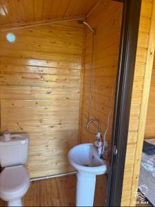 a wooden bathroom with a toilet and a sink at Eco Aura (rest zone / Sevan / Отдых) in Areguni