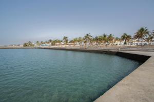 ein Wasserkörper neben einem Strand mit Palmen in der Unterkunft Casa de Jordan in Castillo del Romeral
