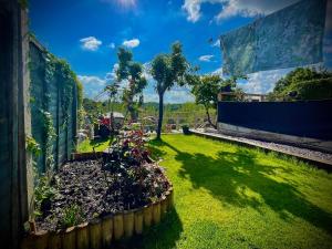 a view of a garden with a tree and grass at Countryside in the Town. in Harlescott