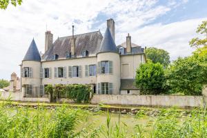 une vieille maison avec des tourelles sur le côté dans l'établissement Le Château de Marmagne - Belle maison de campagne, à Marmagne