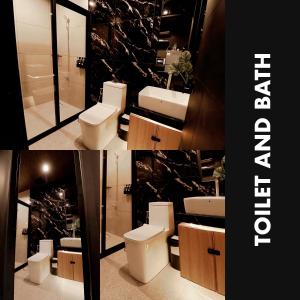 a bathroom with two toilets and a sink at Privé Cabin in Bacolor
