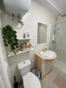 une salle de bain blanche avec toilettes et lavabo dans l'établissement Optimus Comfort, à Valence