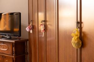a closet with a television and a wooden refrigerator at Il Pino Argentato in Gragnano