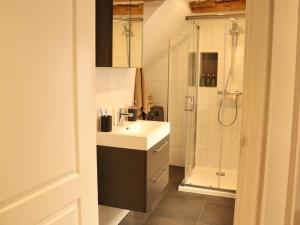 a bathroom with a sink and a shower at Coolest Apartments in Haarlem City - close to Beach and Amsterdam in Haarlem +42 photos