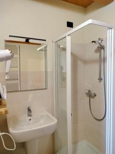 a bathroom with a sink and a shower at Agriturismo El Bocolar in Marano di Valpolicella