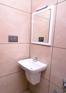 a bathroom with a sink and a mirror at Chittinappilly Cottage in Angamali +21 photos