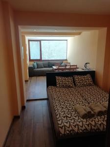 duże łóżko w pokoju z kanapą w obiekcie Ema guest house w Warnie