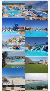 a collage of photos of a water park at Casa da alegria in Vieira de Leiria