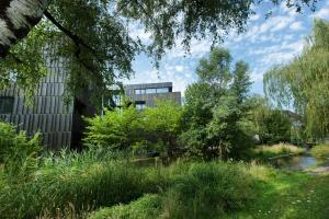 a view of the building from the garden at Hotel am See in Hard