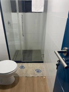 une cabine de douche avec toilettes dans une salle de bain dans l'établissement Mota Residência, à Santa Maria