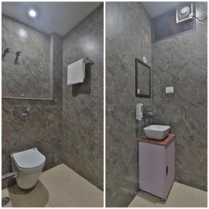 Vannituba majutusasutuses Hotel Ramayan Suites Ayodhya Free Pickup From Ayodhya Railway Station ಉಚಿತ ಪಿಕಪ್ ,ఉచిత పికప్ ,இலவச,பிக்அப்