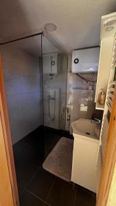 a bathroom with a shower and a sink at Chalet Licina - Bjelašnica in Klanac +31 photos