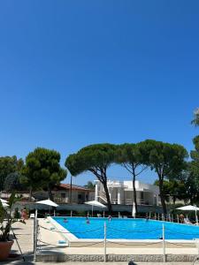 a large swimming pool with trees and umbrellas at Riva Sweet Home in Giovinazzo