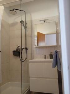 łazienka z prysznicem, wanną i umywalką w obiekcie Apartmani Nila w mieście Sveta Nedelja