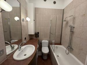 a bathroom with a sink and a toilet and a shower at Old Town Residence, Historic Centre Castle Square in Warsaw +19 photos