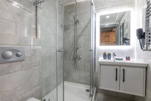 a bathroom with a shower with a sink and a toilet at Calanthe Residence in Istanbul +37 photos