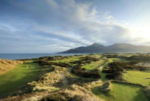 an aerial view of a golf course with the ocean at Micona in Newcastle