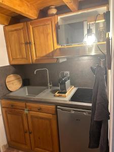 une cuisine avec un évier et une cuisinière four supérieur dans l'établissement Appartement montagne, à Andon 6 autres photos