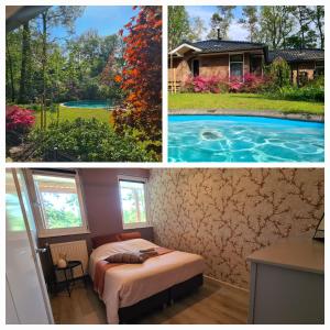 un collage di tre foto di una casa e di una camera da letto di B&B De Vretberg a Enschede