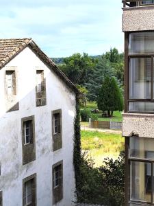 an old white building with ivy growing on it at Piso de Alba in Chantada