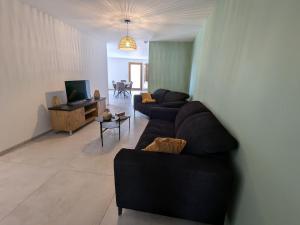 a living room with two couches and a tv at Gîte Montagne avec Piscine Chauffée, Spa et Sauna - Les Roches - FR-1-589-656 in Le Val-dʼAjol