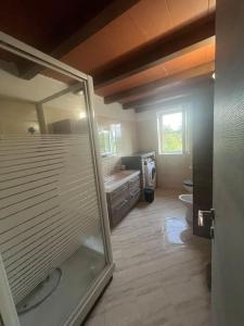 a bathroom with a shower and a toilet and a sink at Nido nel verde in Grazzano Visconti