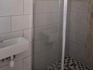 een badkamer met een wastafel en een douche bij Serene Pastures in Midrand