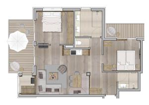 Načrt razporeditve prostorov v nastanitvi PRIVATE HOMES Alpin Spa Apartments
