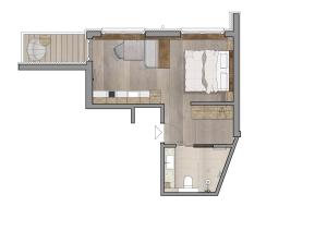 Načrt razporeditve prostorov v nastanitvi PRIVATE HOMES Alpin Spa Apartments