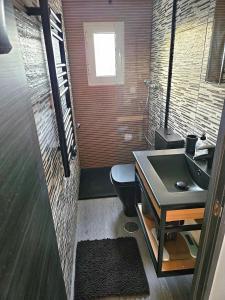 Un baño pequeño con lavabo e inodoro. en Piso Ana appartement Cosy et moderne, Climatisé été, hiver, en Campillos