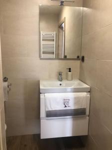 a bathroom with a white sink and a mirror at AP1, Hrubá Skála, Apartmány Nad Lípou in Hrubá Skála