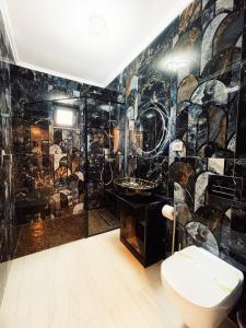 a bathroom with a shower and a toilet at RV Premium Apartments in Arad