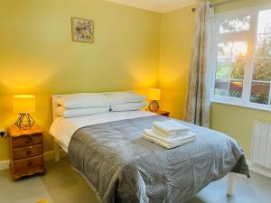 una camera da letto con un letto con due lampade e una finestra di Ashfield Cottage a Navan