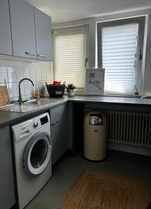 een keuken met een wasmachine en een wastafel bij The Climb in Koblenz