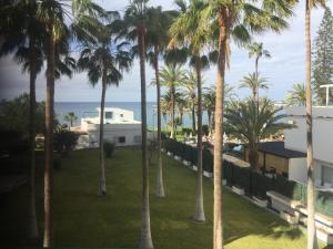 a view from the balcony of a resort with palm trees at Edificio Comodoro in Los Cristianos