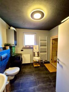 a bathroom with a toilet and a sink at Ferienwohnung HarzReise in Braunlage