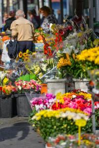 a market filled with lots of different types of flowers at Hôtel Monsigny in Nice