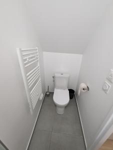 a bathroom with a toilet in a white room at Studio cosy tout équipé proche de Genève in Viry +5 photos