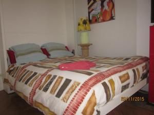 1 dormitorio con 1 cama grande con manta en Bed and Breakfast Paris Centre, en París