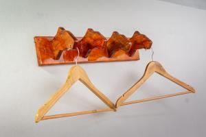 a wooden shelf with two wooden hangers at Hotel One in Monte Quemado