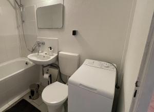 a small bathroom with a toilet and a sink at Komfortable Monteurwohnungen Halle, Perfekt für Industriearbeiter Leuna, Flughafen, DHL in Nietleben